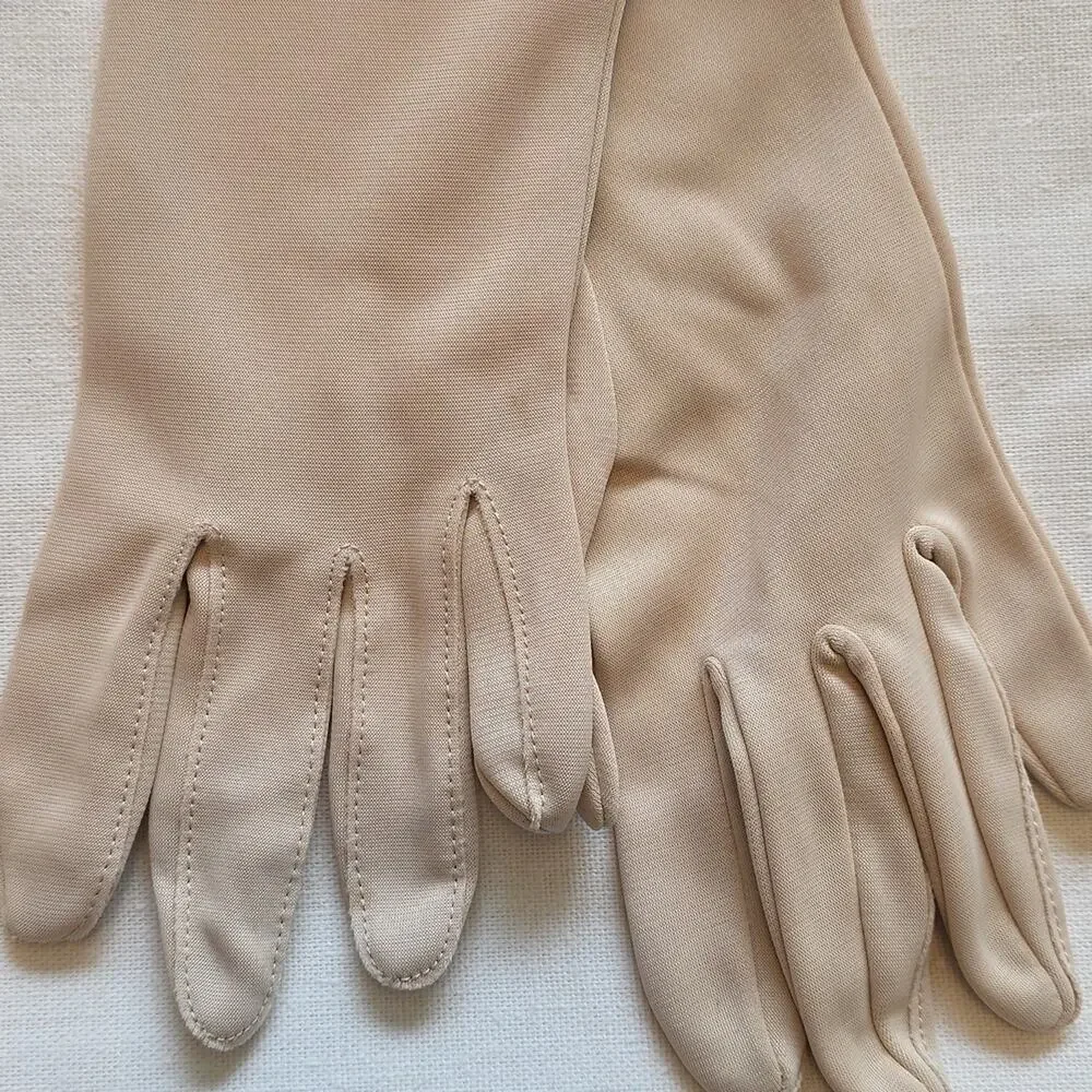 Vintage 60's Dress Gloves 'KAYSER' Soft Beige Nylon Gloves Scalloped XL 8.5-10